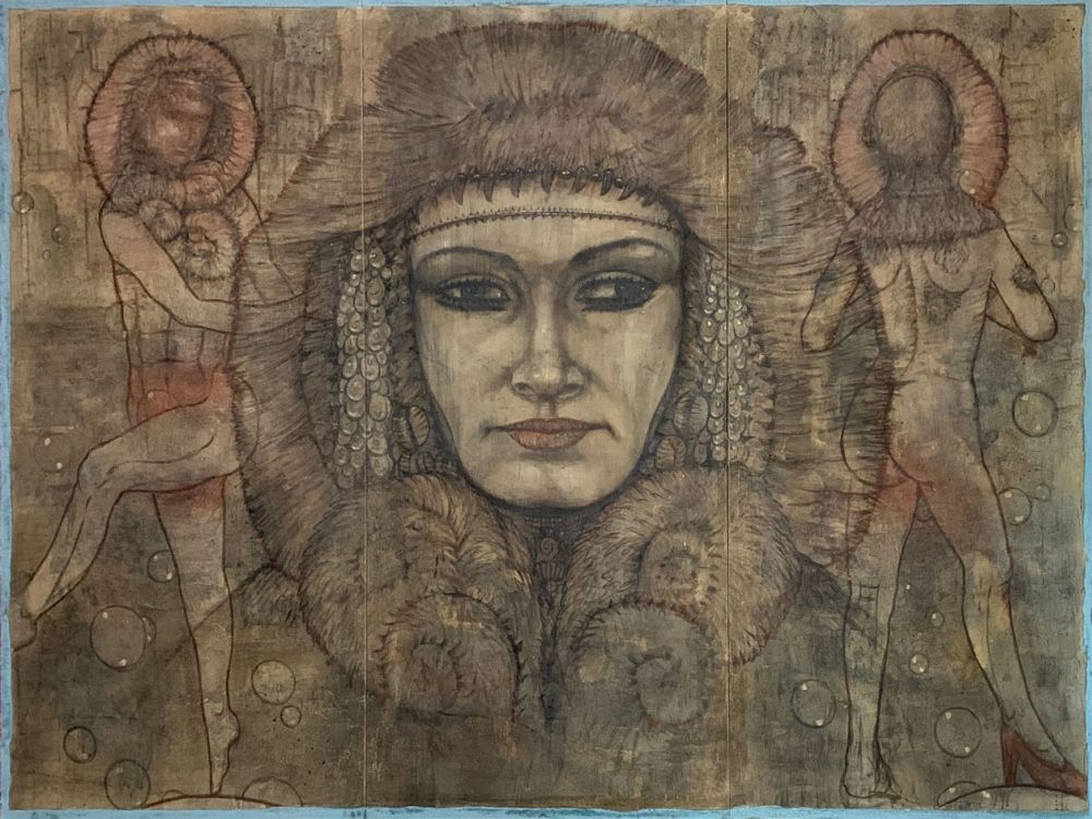 Die drei von Pavlov, 2019, OEl, Tempera auf Lehm/Holz